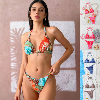 Lace-up Halter Two-piece Bikini Split Swimsuit