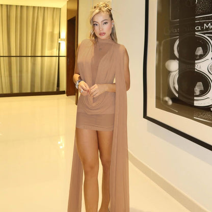 Womens Fashion Ribbon-Trimmed Patchwork Mesh Sheer Sexy Dress