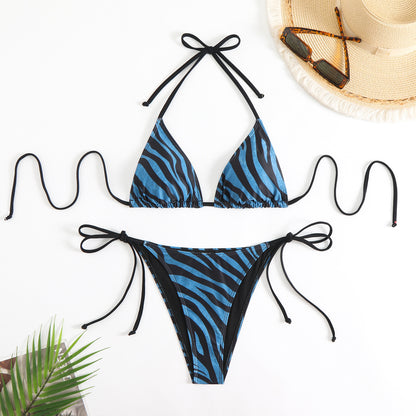Zebra Print Bikini Triangle Bag Split Swimsuit