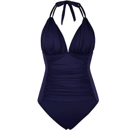 Multi-colored Ruffled Trim Figure-hugging Backless One-piece Swimsuit