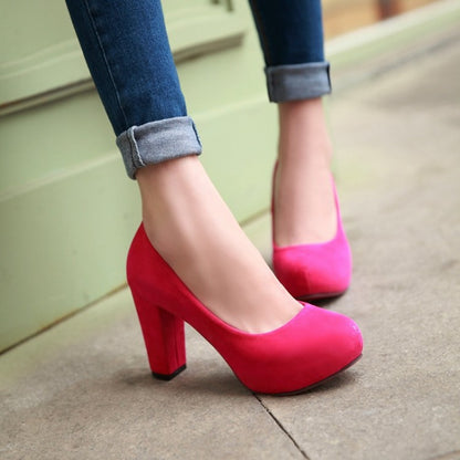 Pure color simple and comfortable thick heel high heels