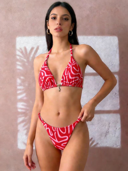 Lace-up Halter Two-piece Bikini Split Swimsuit