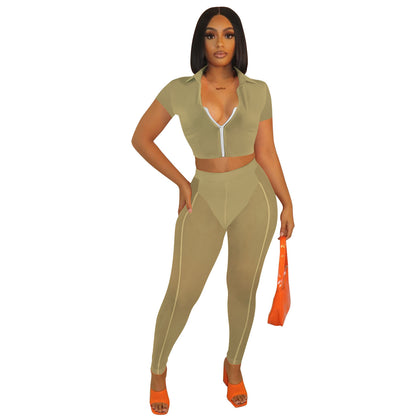 Summer Sexy Sheer Mesh Hip-Lifting Slimming Sports Casual Set