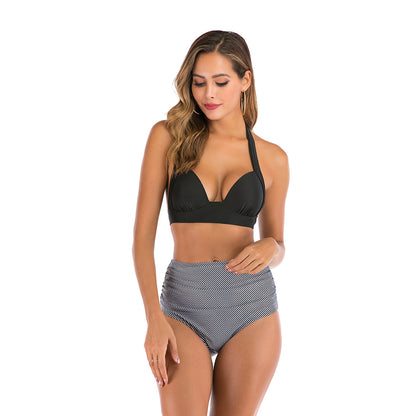 Printed high waist split swimsuit