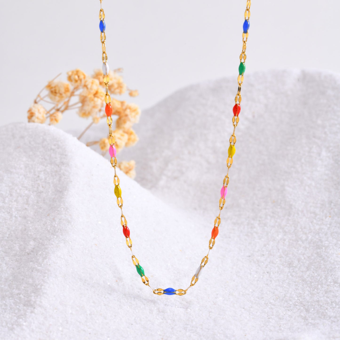 Stainless Steel Colored Bead Lip Chain Necklace Gold Color