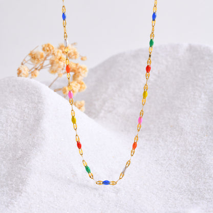 Stainless Steel Colored Bead Lip Chain Necklace Gold Color