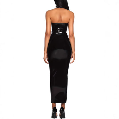 Mirror-finish Leather Sexy Off-shoulder Sheath Dress