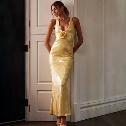 Hollow Backless Party Sequins Split Dress