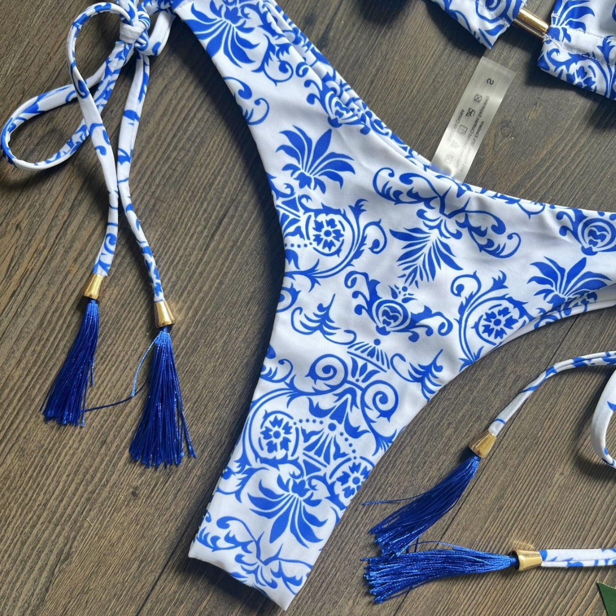 Women's Swimsuit New Blue And White Porcelain Printed Bikini