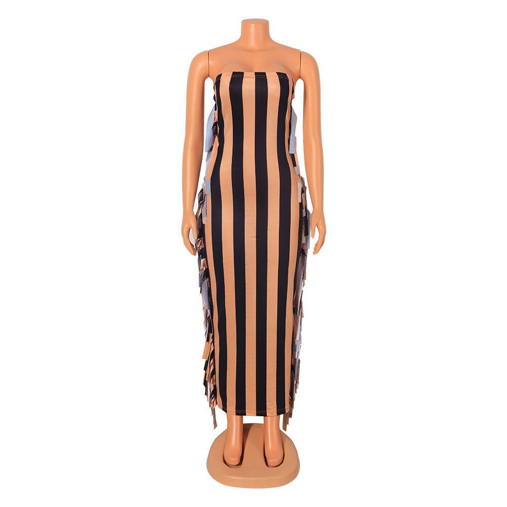Sexy Wrap Chest Fringed Tight Dress