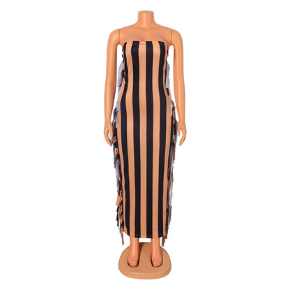 Sexy Wrap Chest Fringed Tight Dress
