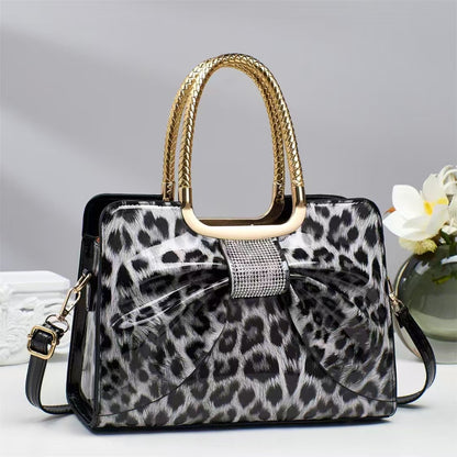 Hot-stone Embellished Fashionable Versatile Chic Leopard-print Womens Bag