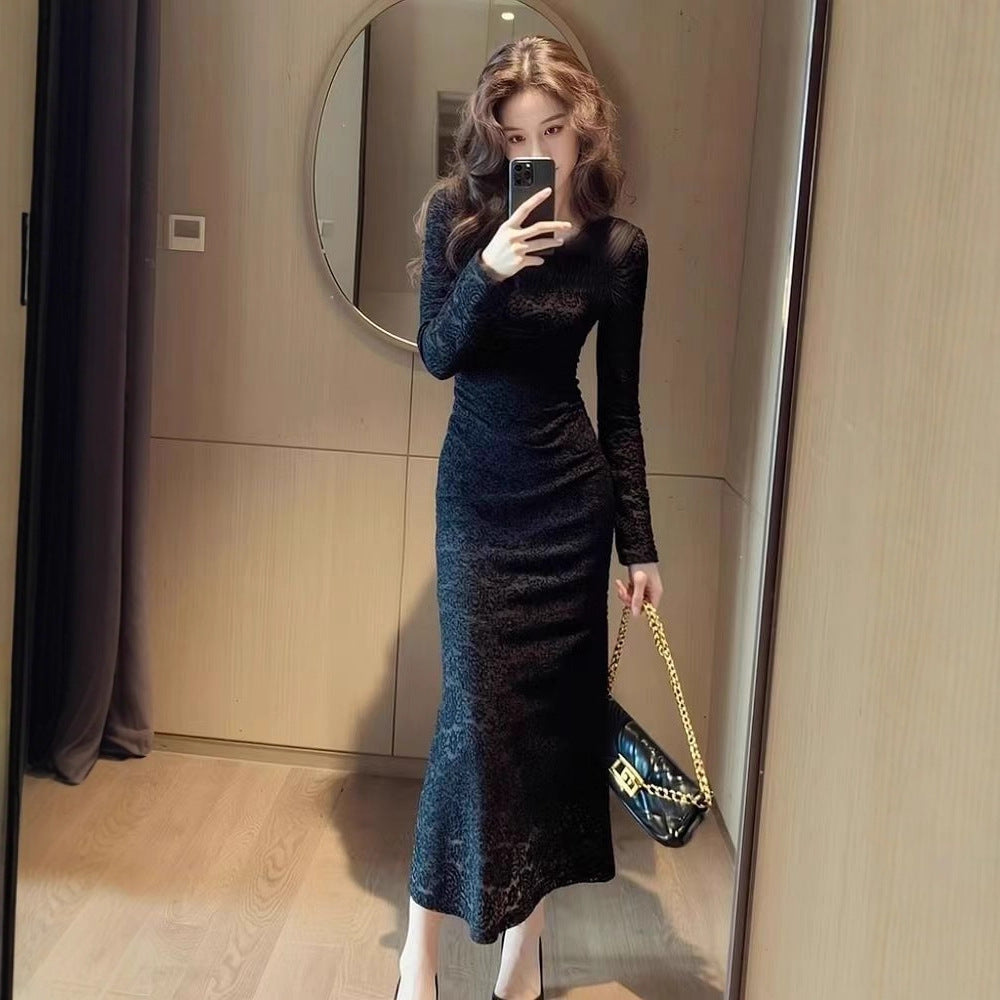 Elegant Black Lace Dress For Women AutumnWinter