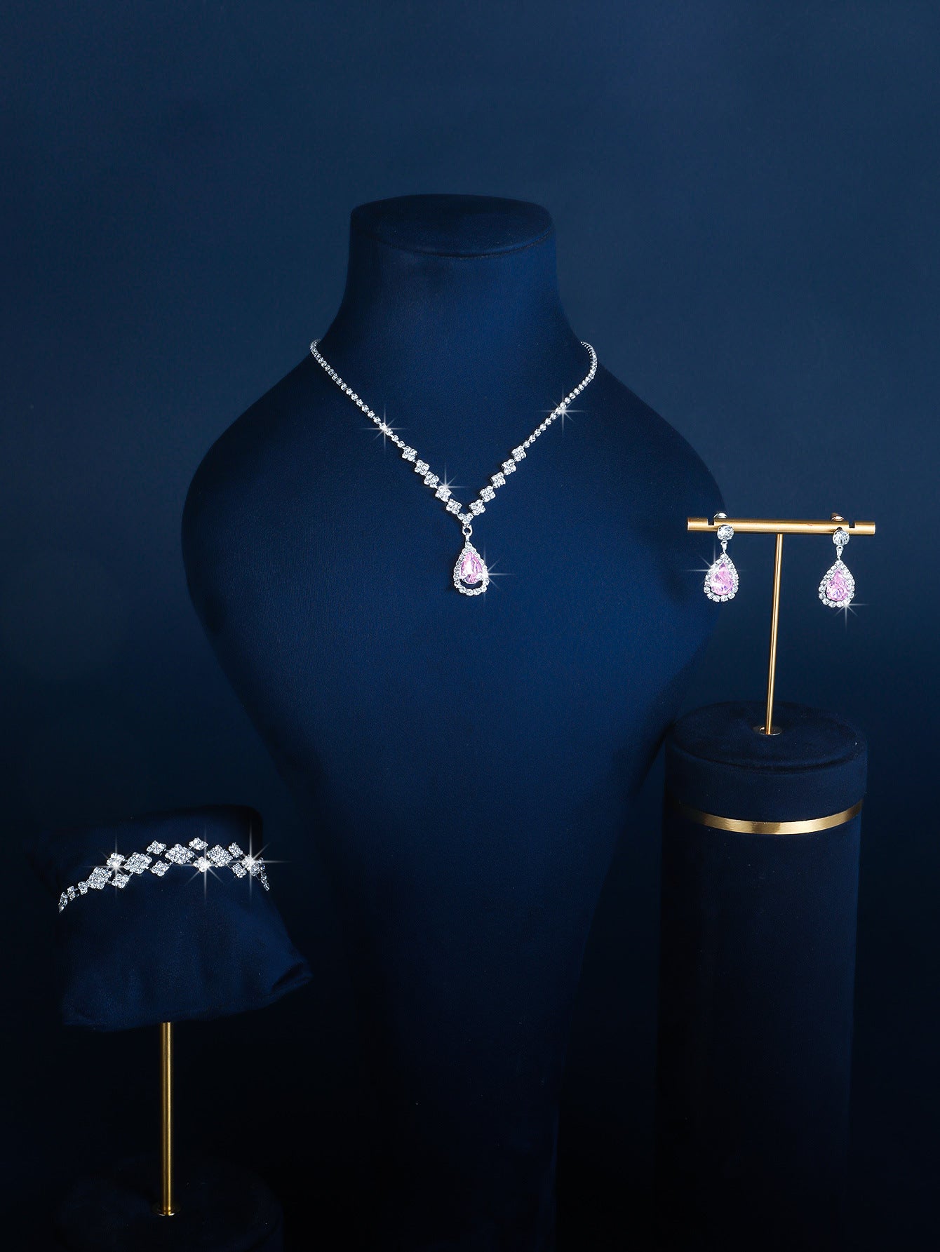 Full-diamond Bracelet Bridal Necklace And Earring Set