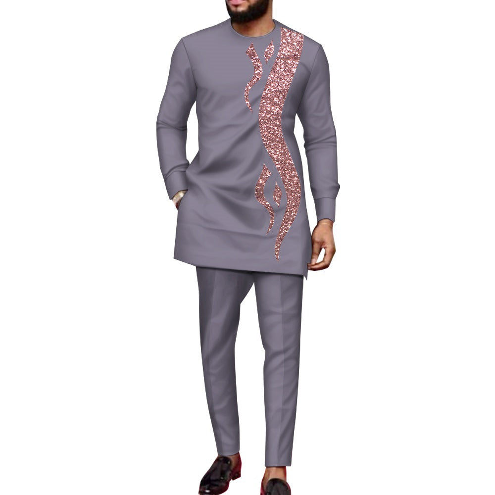 Men's Fashionable Sequins Stitching Business Suit