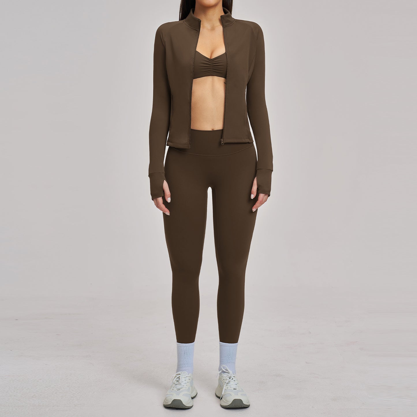 Brushed Zipper Casual Set For Women