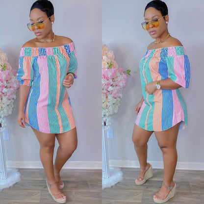 Women's Sexy Fashion Irregular Color Short Sleeve Dress