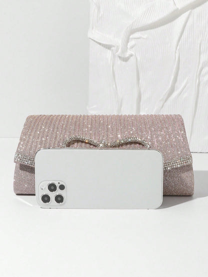 Bow Evening Bag Sparkly Clutch Purses For Women Wedding Glitter Rhinestone Party Prom Purse Dressy Clutch Bags