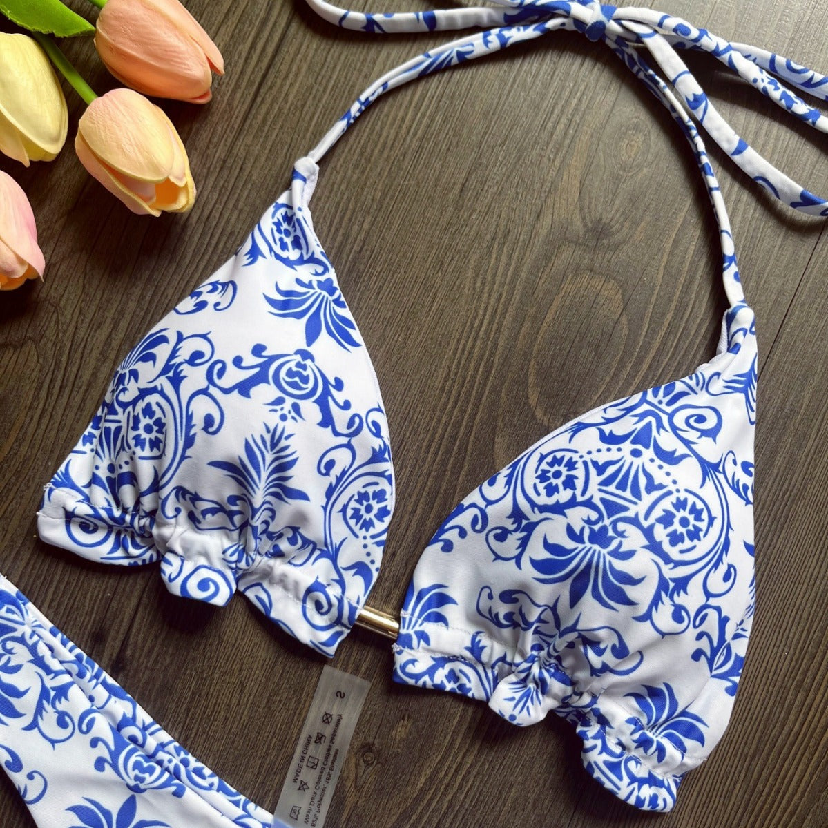 Women's Swimsuit New Blue And White Porcelain Printed Bikini