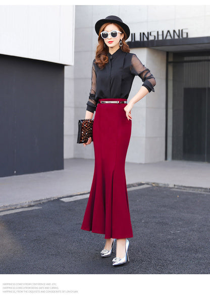 Fashion High Waist Stretch Ruffled Slim Skirt