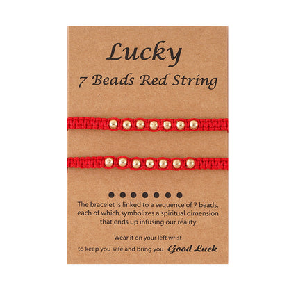 Lucky 7 Knot Golden Bead Red String Bracelet