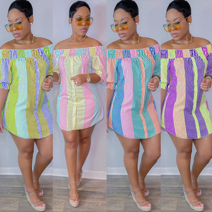 Women's Sexy Fashion Irregular Color Short Sleeve Dress