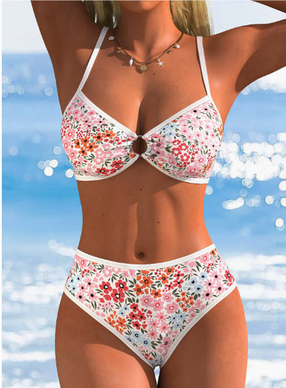 Sexy Floral-print Triangle-bra Bikini Swimsuit