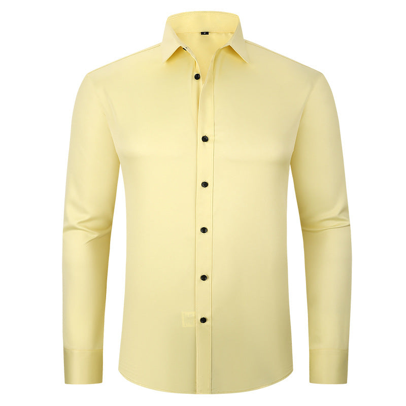 Solid Long Sleeve Shirt Fashion Slim Lapel Button Office Business Shirt Men's Clothing