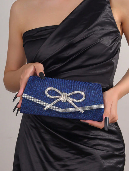 Bow Evening Bag Sparkly Clutch Purses For Women Wedding Glitter Rhinestone Party Prom Purse Dressy Clutch Bags