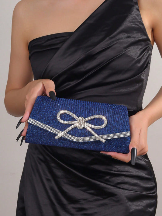 Bow Evening Bag Sparkly Clutch Purses For Women Wedding Glitter Rhinestone Party Prom Purse Dressy Clutch Bags