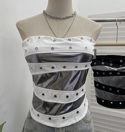 Popstar Festival Outfit Patchwork Bra-Padded Tube Top Short Sleeveless Top