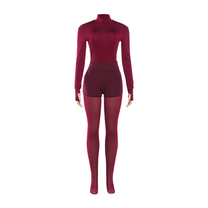 Personalized Street-style Chic Outfit A Tight-fitting Long-sleeve Top And Pants Set