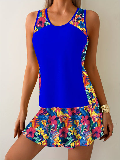 Sunflower-patterned Bright-colored Skirt-style Swimsuit
