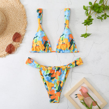 Printed Sexy Split Swimsuit European And American Cross Swimsuit