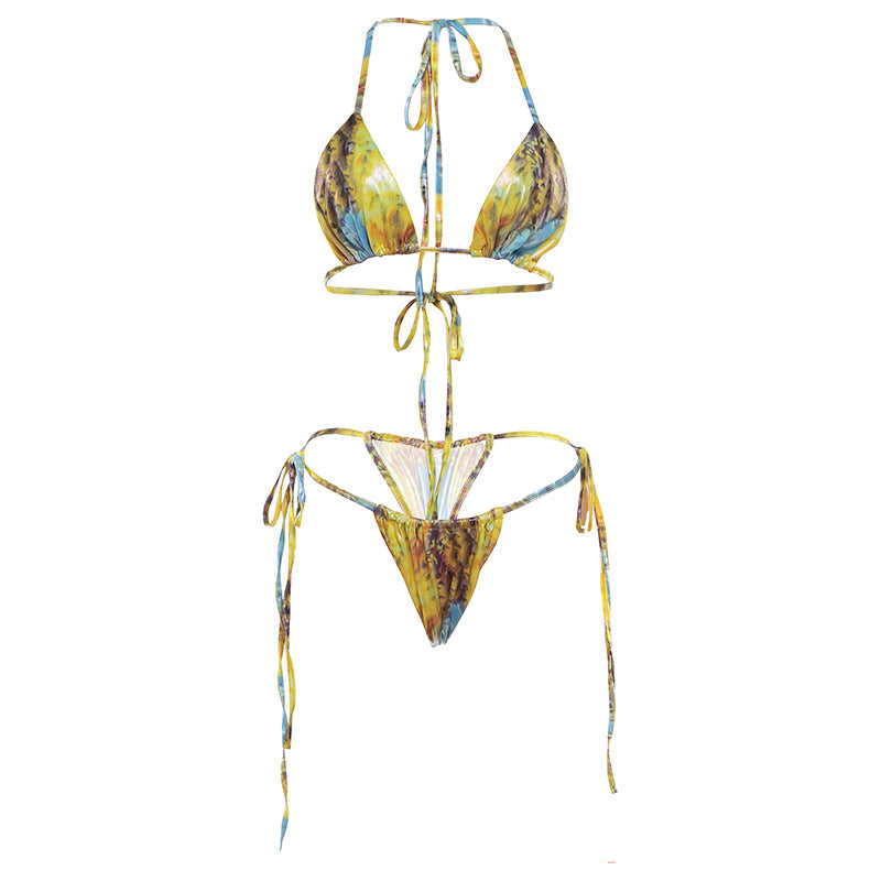 Stylish Womens Fashion Set A Spicy Sexy Printed Halter Bikini With A Matching Thong