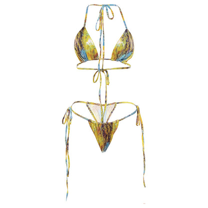 Stylish Womens Fashion Set A Spicy Sexy Printed Halter Bikini With A Matching Thong