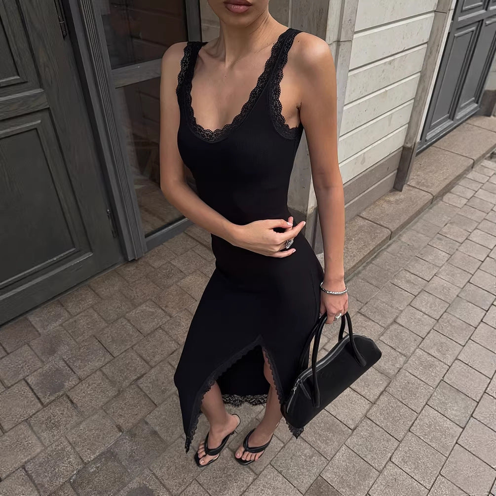 Black Sexy Elegant Lace Patchwork Dress For Women