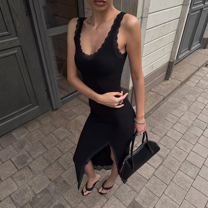 Black Sexy Elegant Lace Patchwork Dress For Women