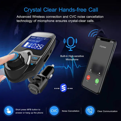 Car Wireless FM Transmitter Fast USB Charge Hands-free Call Car MP3 Player AUX Input