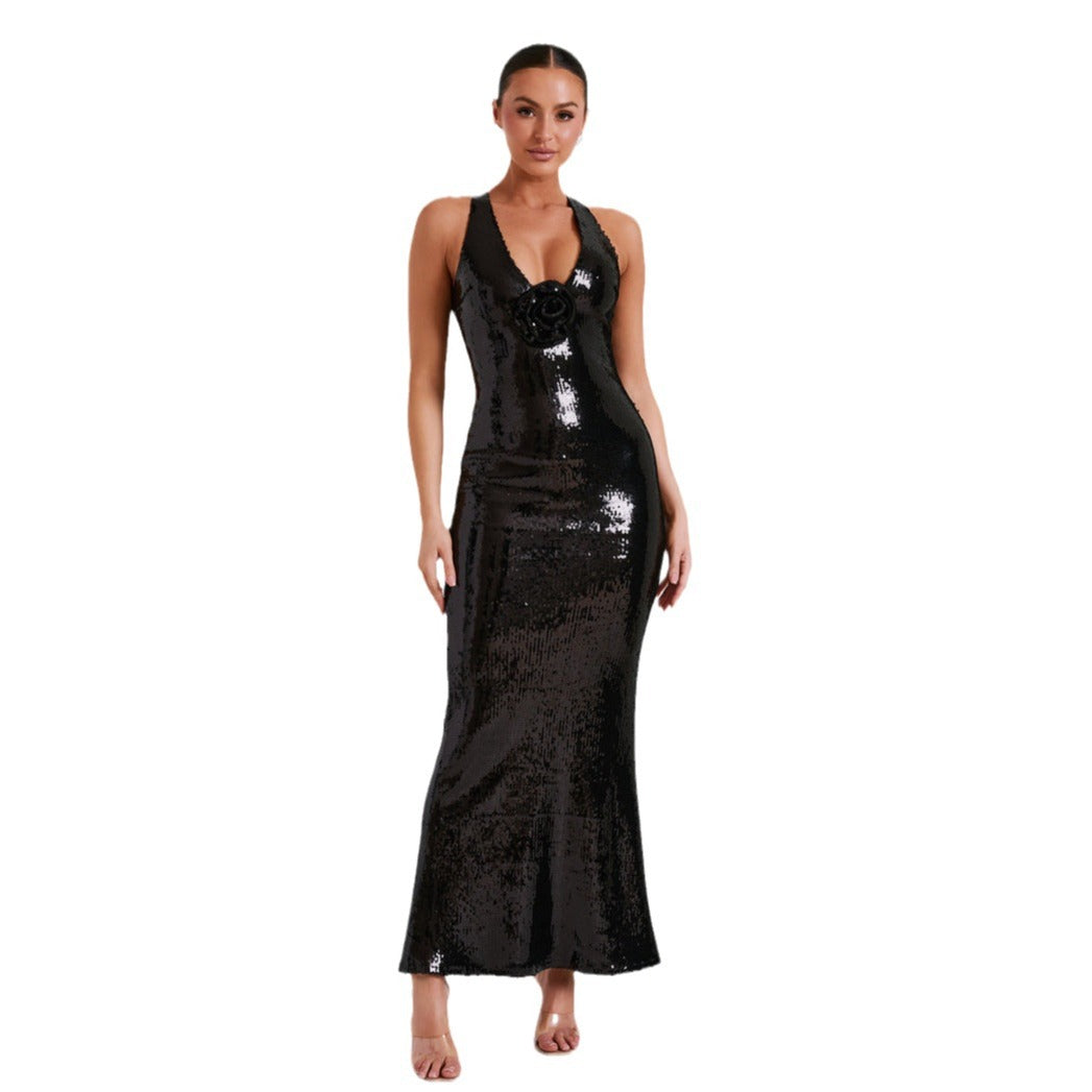 Hollow Backless Party Sequins Split Dress