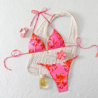 Lace-up Halter Two-piece Bikini Split Swimsuit