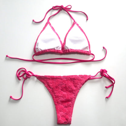 Flower Special Fabric Three-point Lace-up European And American Bikini Swimsuit