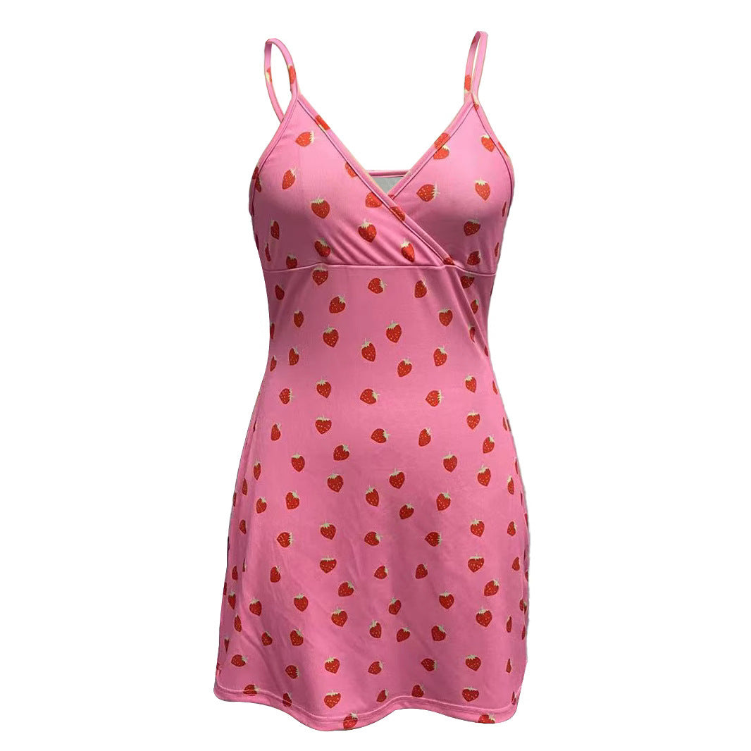 Women's Strawberry Print Strapless Dress