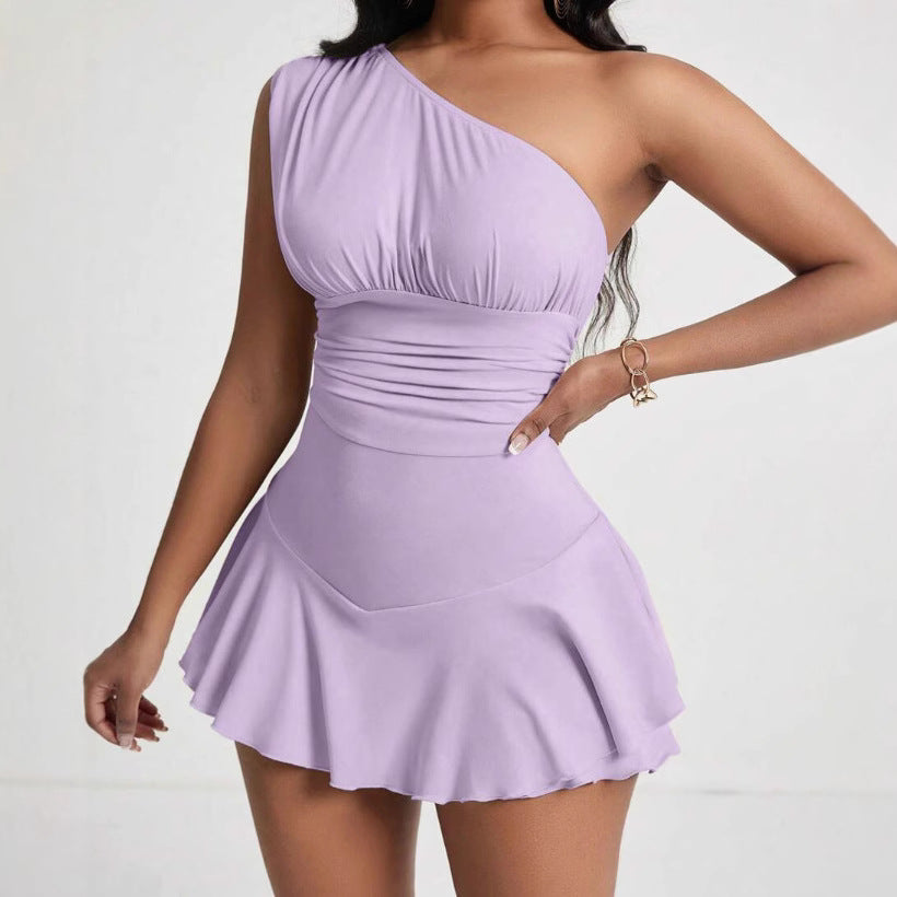 Sexy Off-shoulder Backless Versatile Ruffled Short Skirt