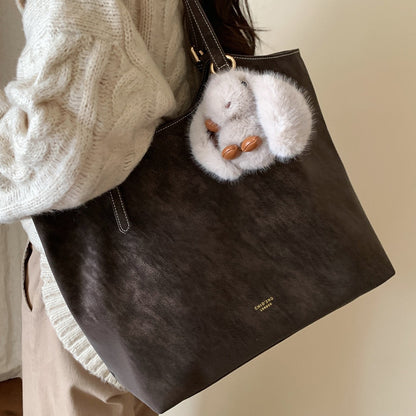 Coffee-Colored Commuter Tote Shoulder Bag With Large Capacity