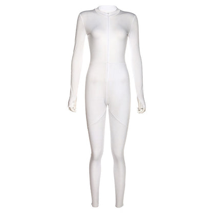 High Waist Zipper Slim Fit Sports Jumpsuit