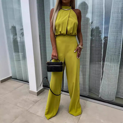 Womens Sexy Fashionable High-waisted Backless Tailored Straight Jumpsuit