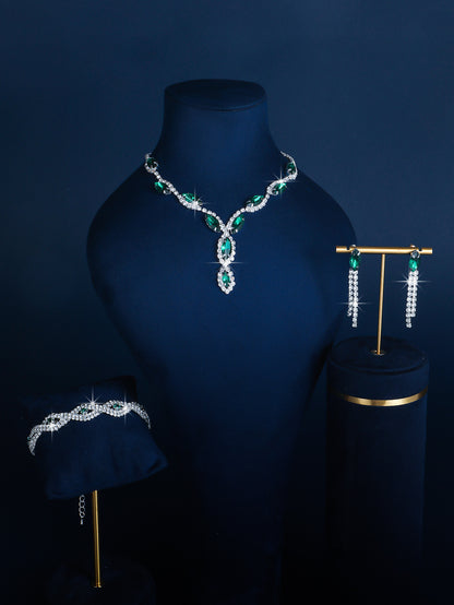 Full-diamond Bracelet Bridal Necklace And Earring Set