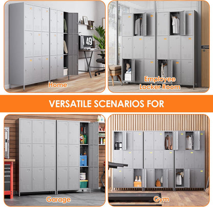 9 Doors Metal Locker With 27 Hooks And Business Card Holder,Metal Lockers For Employees With Ventilation Holes For School Office Gym Garage,Assembly Required,Dark Grey