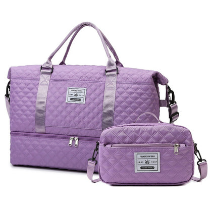 Large-Capacity Quilted Embroidered Thread Handle Crossbody Storage Travel Bag